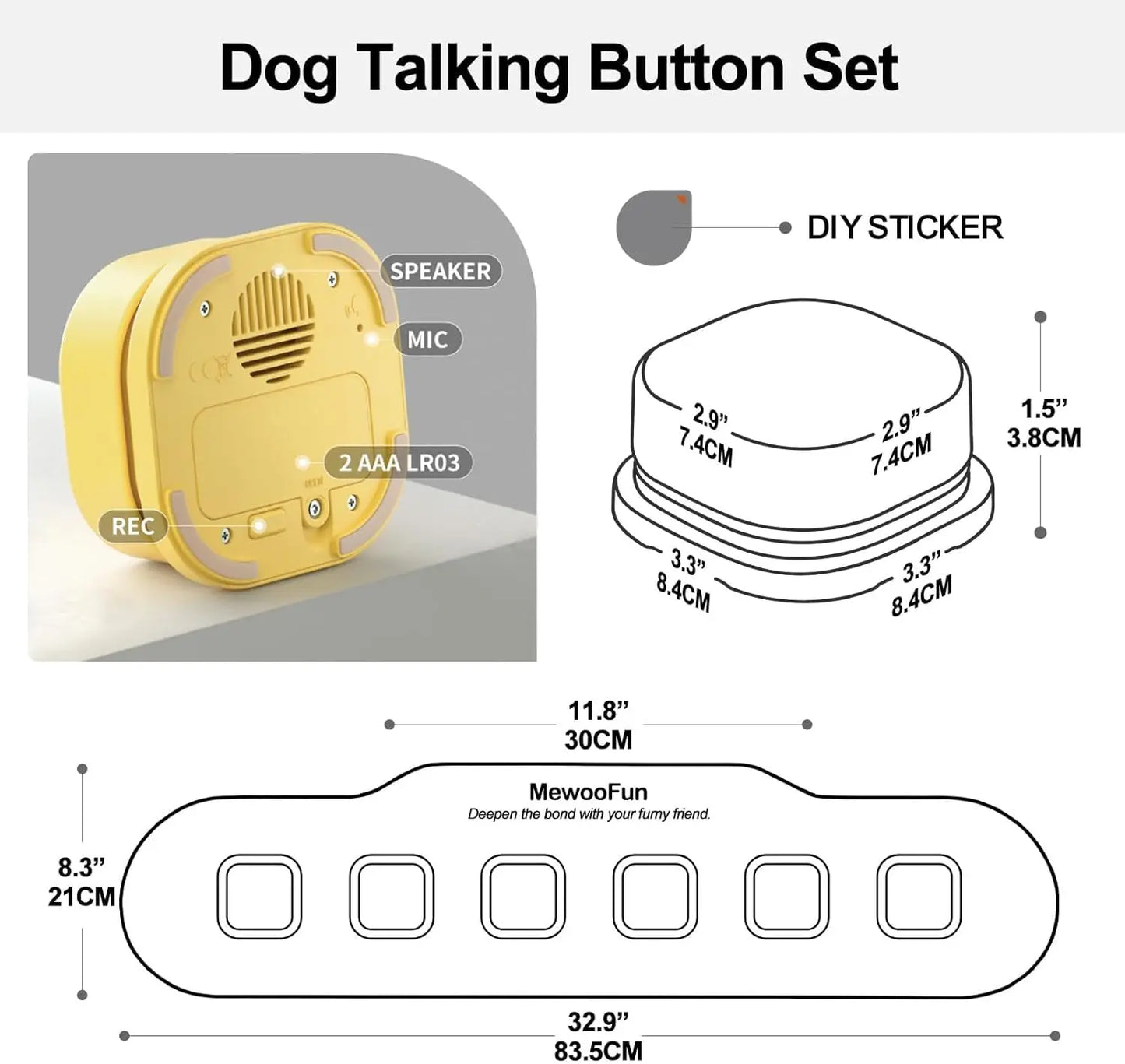 Mewoofun Dog Talking Buttons – 6-Pack Communication Training Set with Mat & Manual | Speech Buttons for Dogs to Talk, Recordable Dog Buttons for Communication