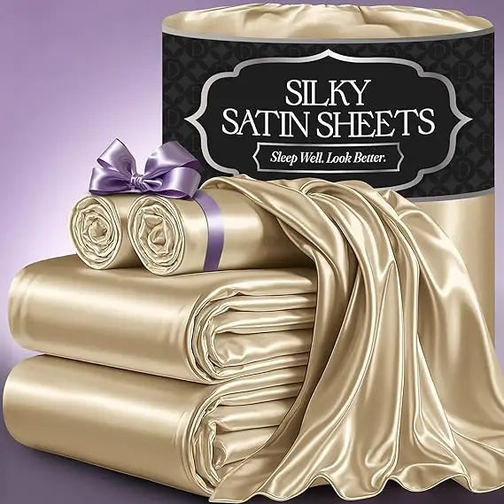Satin Bed Sheets – 4-Piece Luxury Silky King Size Bedding Set, Softer Than Silk, Wrinkle-Free with 15” Deep Pocket Fitted Sheet