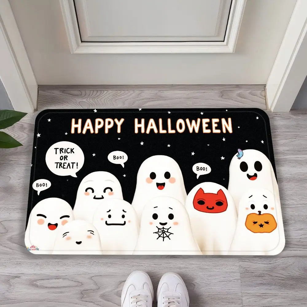 Ghost Castle Halloween Flannel Decorative Carpet – Anti-Slip & Comfortable Home Decoration for the Entrance Foyer