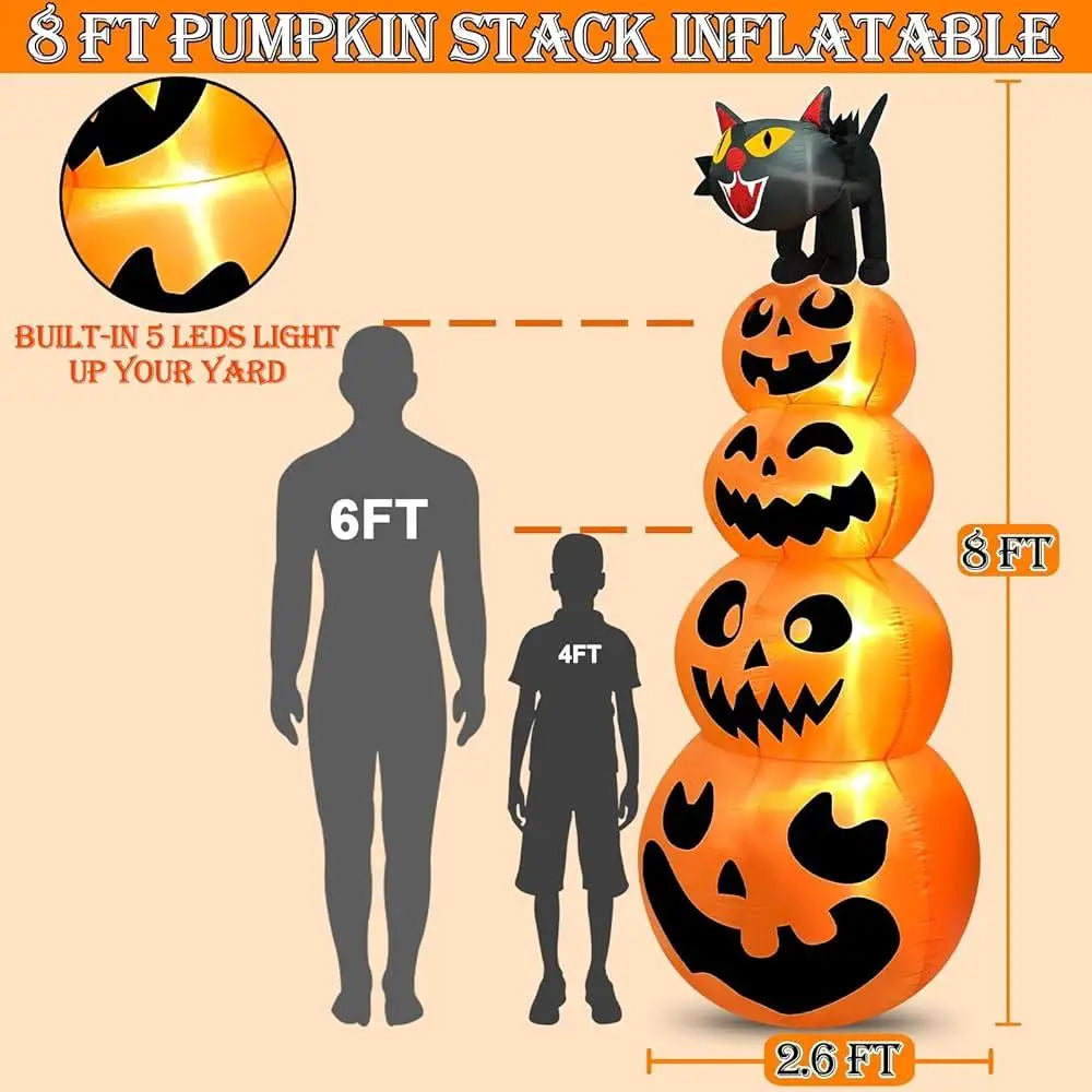 8FT Halloween Inflatable Pumpkin with Black Cat – Outdoor Blow Up Yard Decoration with LED Lights, Waterproof & Easy Setup