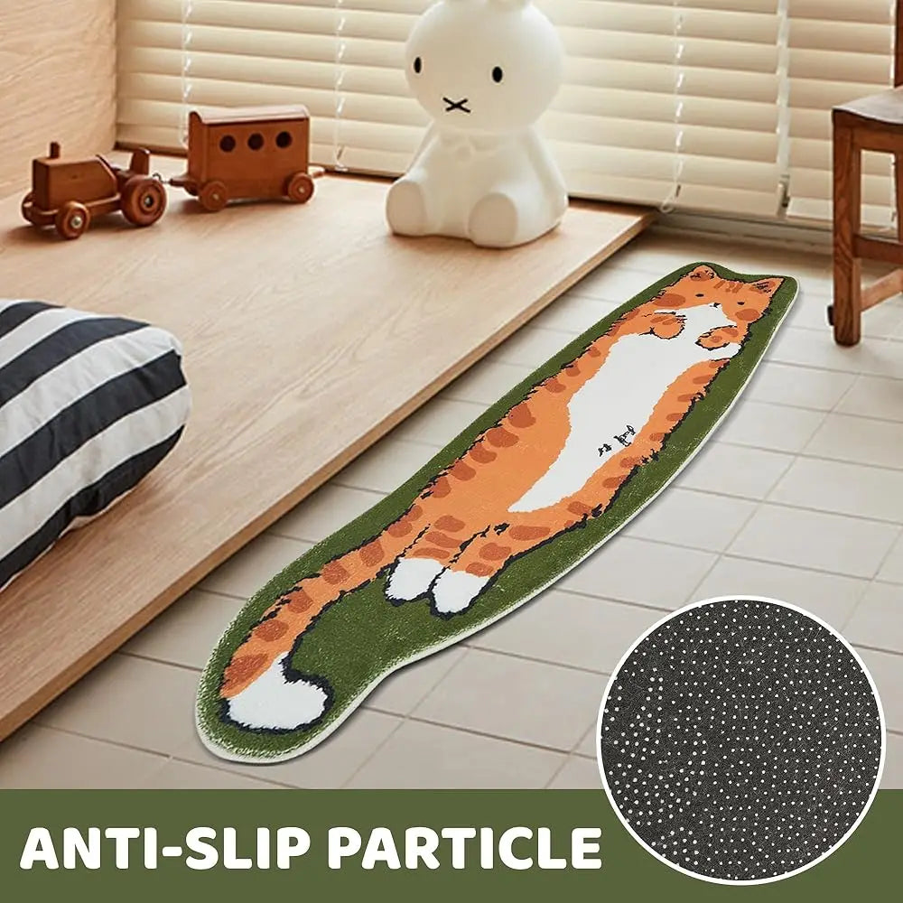 Cute Cat-Shaped Washable Area Rug – 1.3' x 3.9' Irregular Cartoon Carpet for Bedroom, Kids’ Room, or Pet Spaces