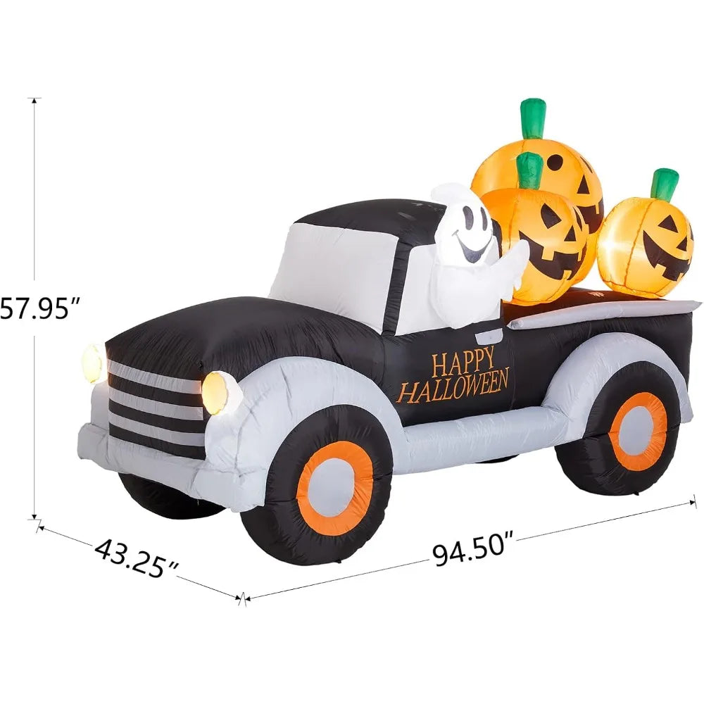 8FT Halloween Inflatable Pumpkin Truck – Lighted Outdoor Blow-Up Decoration for Yard, Garden, or Holiday Display