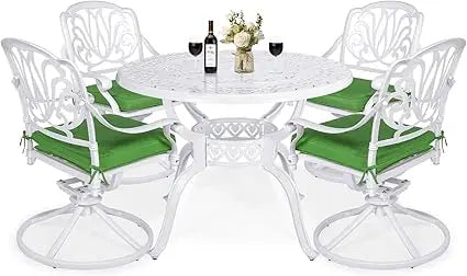 5-Piece Outdoor Patio Dining Set – All-Weather Cast Aluminum with Swivel Chairs & Cushions