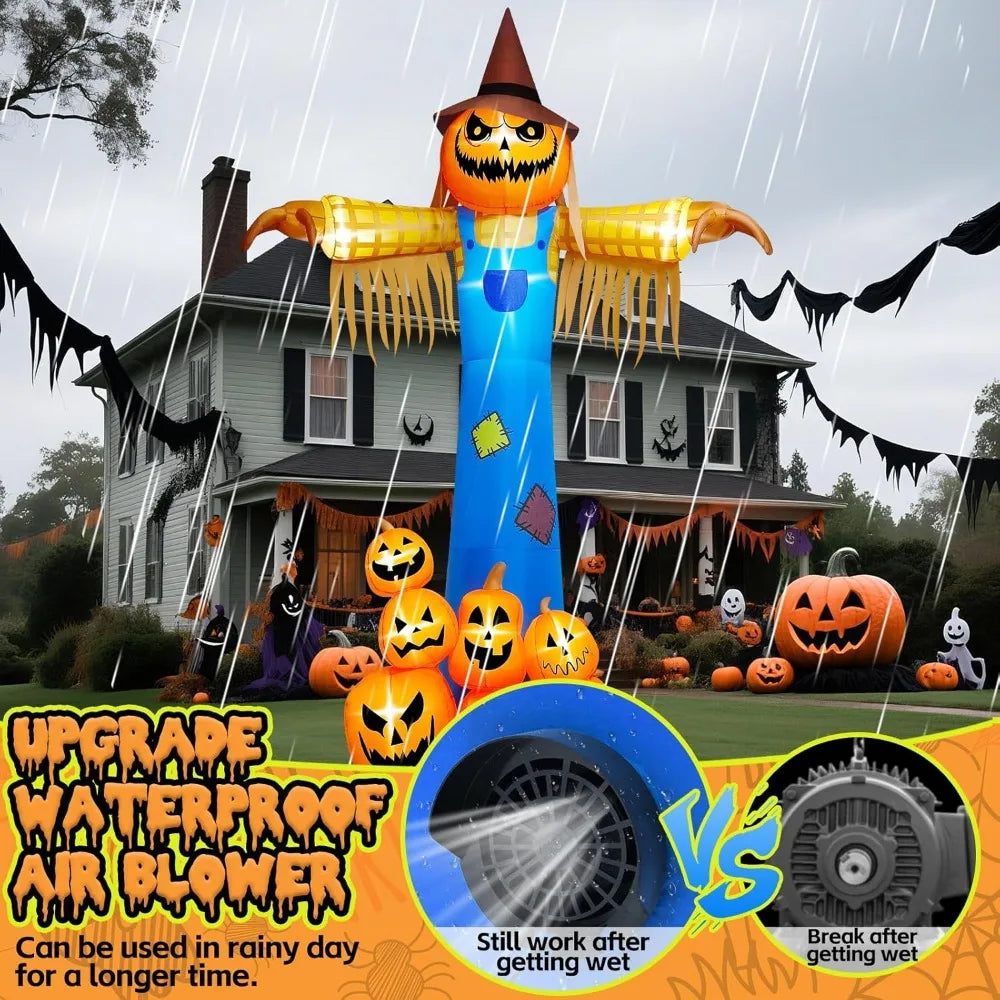 12.5 FT Halloween Inflatable Giant Pumpkin Scarecrow with LED Lights & Scary Sound – Musical Blow-Up Yard Decor