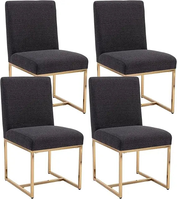 Faux Leather Upholstered Dining Chairs – Mid Century Modern Padded Kitchen Chairs with Black Metal Frame & Adjustable Foot Pads