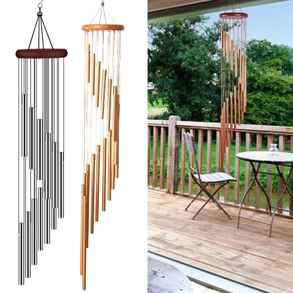 12-Tube Aluminum Alloy Wind Chimes with Hook – Gold/Silver Bells for Outdoor Garden, Home, Wedding, Party, or Memorial Gift