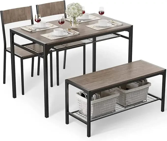 3-Piece Kitchen Dining Table Set with Chairs & Bench – Compact Dining Furniture for Small Spaces & Apartments