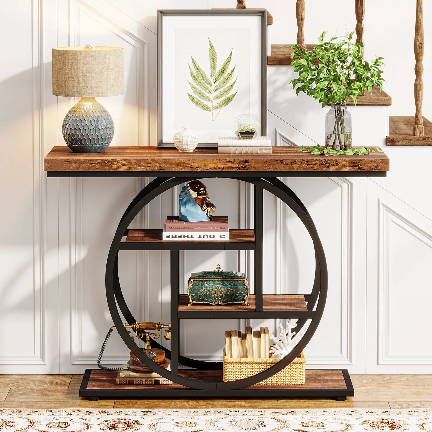 Console 4-Tier Wood and Metal Entryway Table