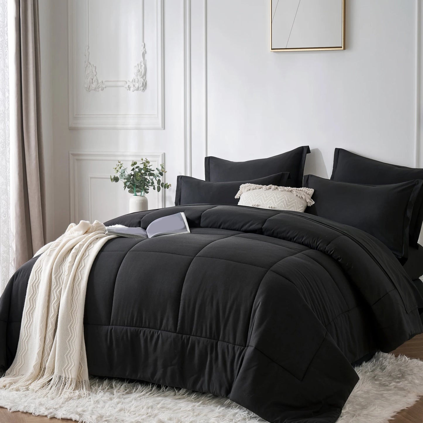 7-Piece Queen Bed-in-a-Bag Comforter Set – Stylish Solid Geometry Comforter, Sheets & Pillowcases