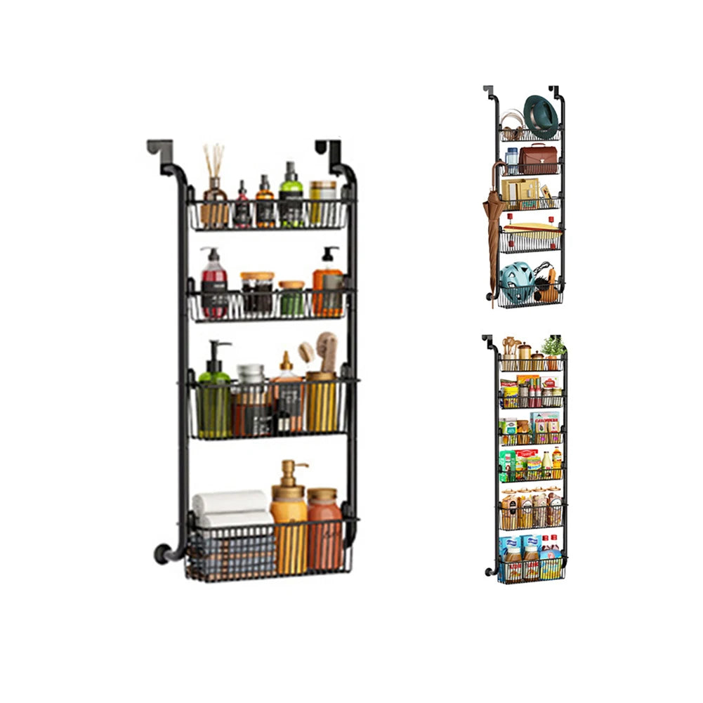 Over The Door Storage Organizer, Metal Hanging Shelf with Adjustable Basket for Bedroom & Kitchen, Space-Saving Door Organizer