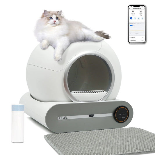 DOEL 65L Self-Cleaning Automatic Cat Litter Box – Smart App-Controlled, WiFi Enabled with Trash Bag & Litter Mat