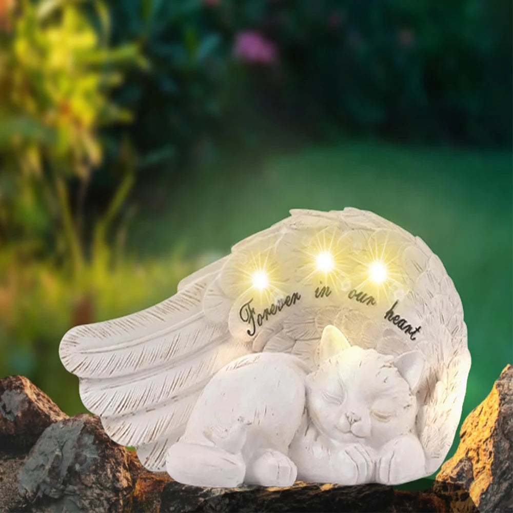 Solar Angel Cat Memorial Statue – Pet Loss Gift with Lighted Wings