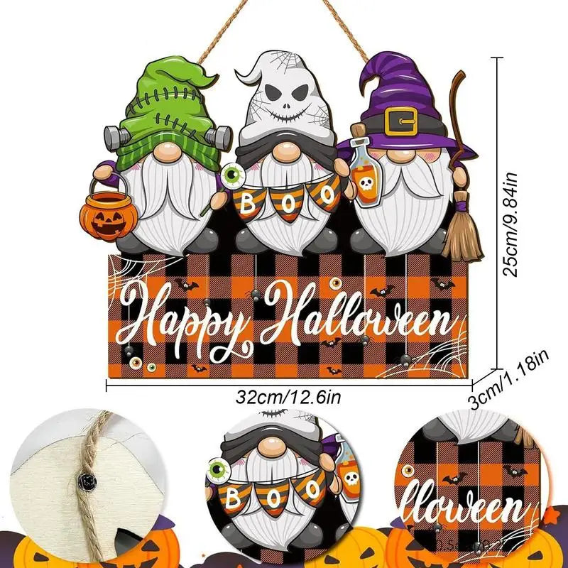 Halloween Wooden Gnome Sign – Cute Wooden Hanging Sign for Tree, Wall, or Indoor Halloween Decorations
