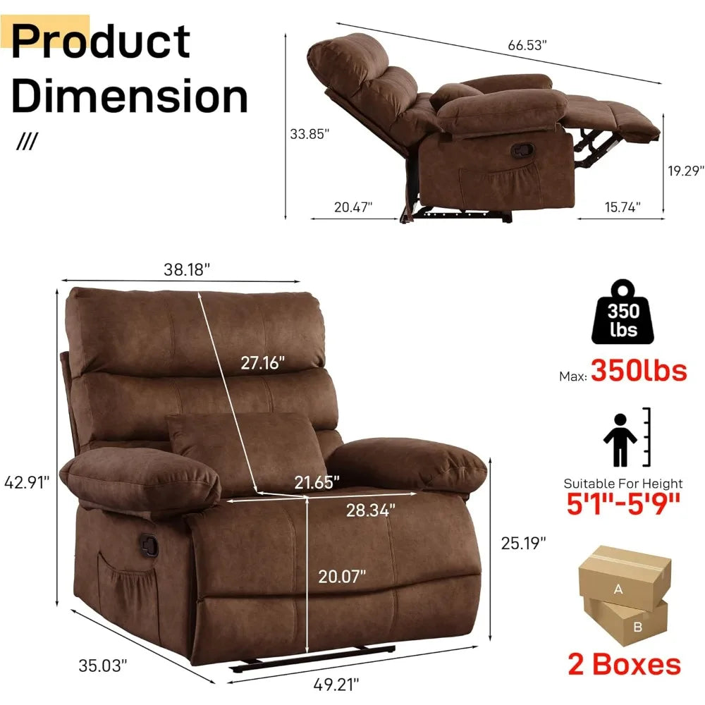 Oversized Recliner Chair – Extra Wide 28.3" Seat, 350 lbs Capacity PU Leather Recliner for Big & Tall Adults – Living Room Comfort
