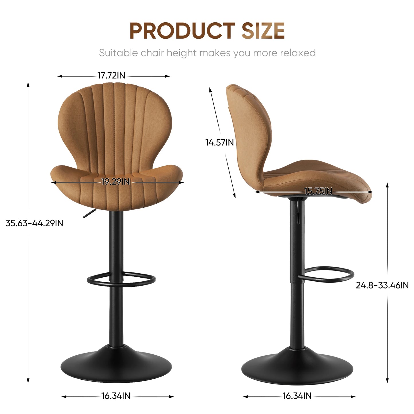 2-Piece Luxury Modern Adjustable Living Room & Dining Chairs Set – Swivel Bar Stools with Soft Backrest for Kitchen & Home