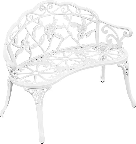 Yaheetech Patio Garden Bench – Vintage Rose Design, Aluminum Outdoor Furniture