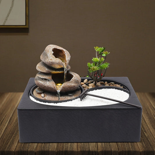 Decorative Tabletop Water Fountain with LED Light – Resin Tree Design with Quiet Pump for Home or Office Décor