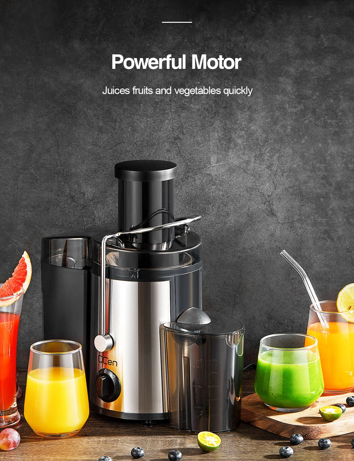 500W Centrifugal Juicer Machine – Stainless Steel Juice Extractor with 3” Wide Mouth Feed Chute, Easy to Clean, for Fruits & Vegetables