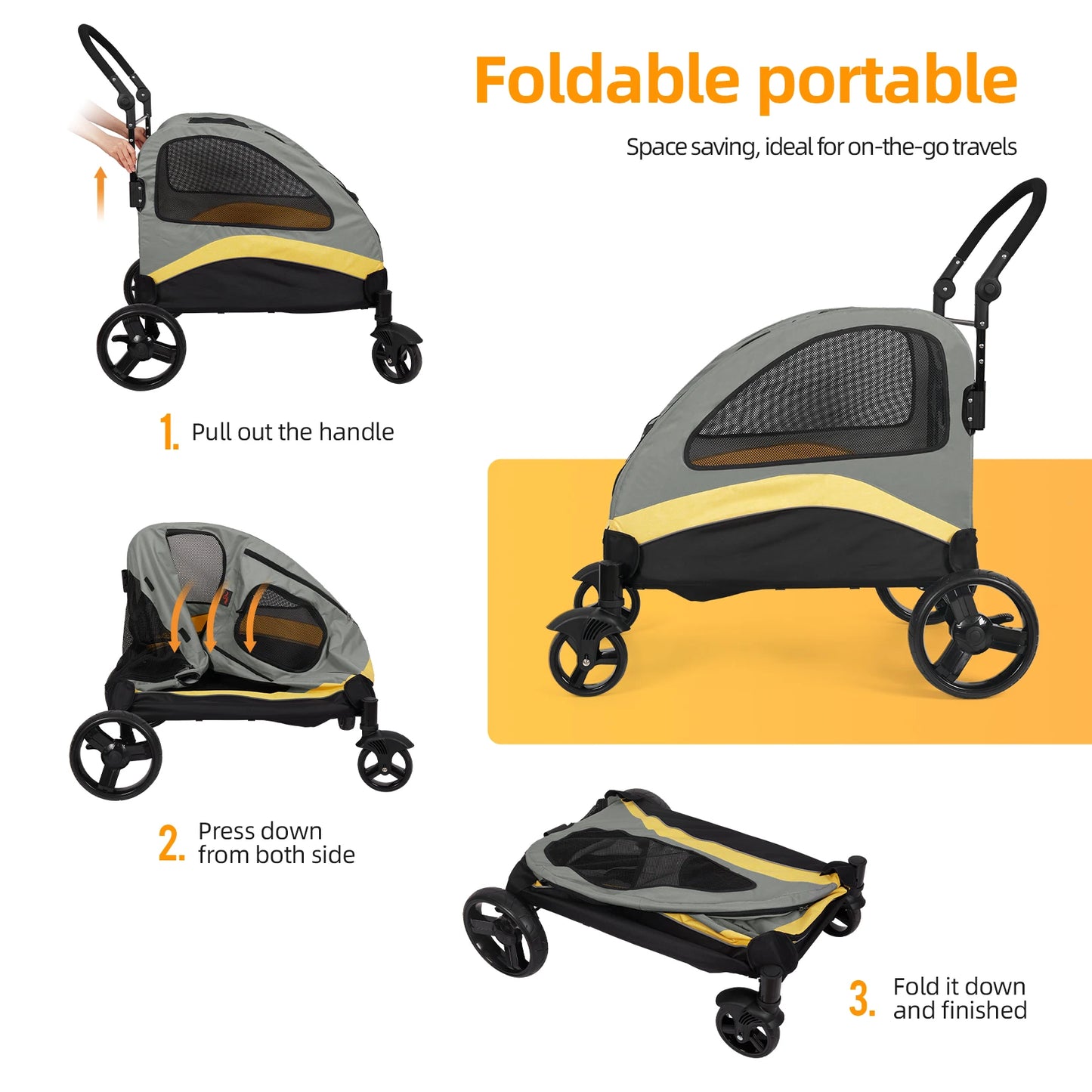 Ultra-Large 4-Wheel Dog Stroller – Foldable Pet Jogger Wagon for Travel & Outdoor Adventures – Heavy-Duty Trolley Holds Up to 55kg