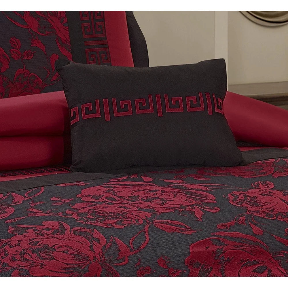 8-Piece Jacquard Floral Queen Bed-in-a-Bag Set – Vintage Design Comforter, Shams & Cushions – Hypoallergenic All-Season Bedding