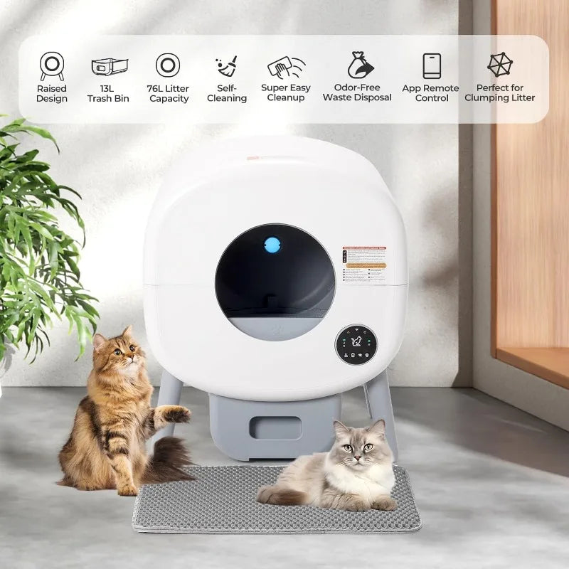 🚽 Extra Large Automatic Self-Cleaning Litter Box – App-Controlled, Odor-Free Smart Cat Box for Multiple Cats with Ambient Light & Hygienic Waste Disposal