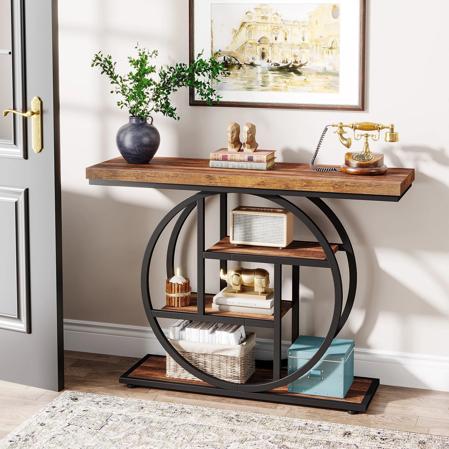 Console 4-Tier Wood and Metal Entryway Table
