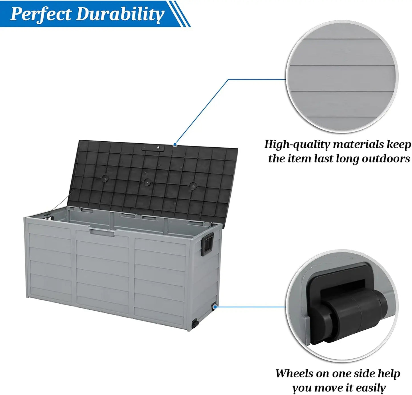 Upgraded 75-Gallon Outdoor Storage Box – Lockable Plastic Deck Box with Lid for Patio, Garden, Yard & Poolside