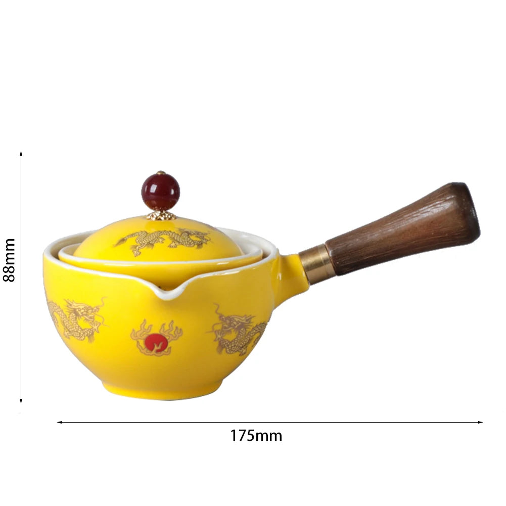 Portable Chinese Gong Fu Tea Set – 360° Rotating Semi-Automatic Ceramic Teapot with Infuser, Compact Teaware for Home, Office & Travel