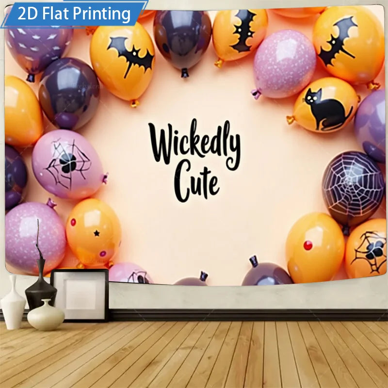 Halloween Wall Tapestry – Spooky Blood Moon Rising with Pumpkin & Bat Design, Gothic Holiday Décor for Home, Bedroom, or Party
