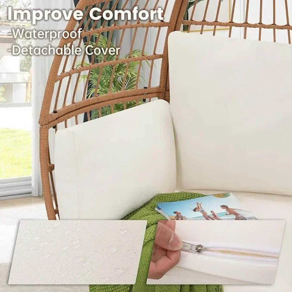 Outdoor Swivel Natural Rattan Egg Chair for Adult  with overstuffed Cushions