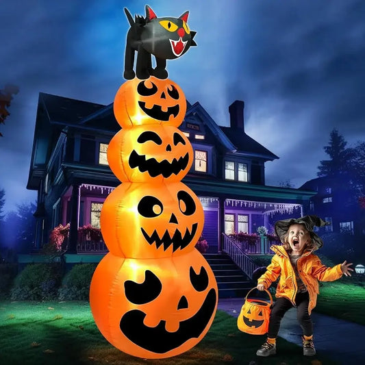 8FT Halloween Inflatable Pumpkin with Black Cat – Outdoor Blow Up Yard Decoration with LED Lights, Waterproof & Easy Setup