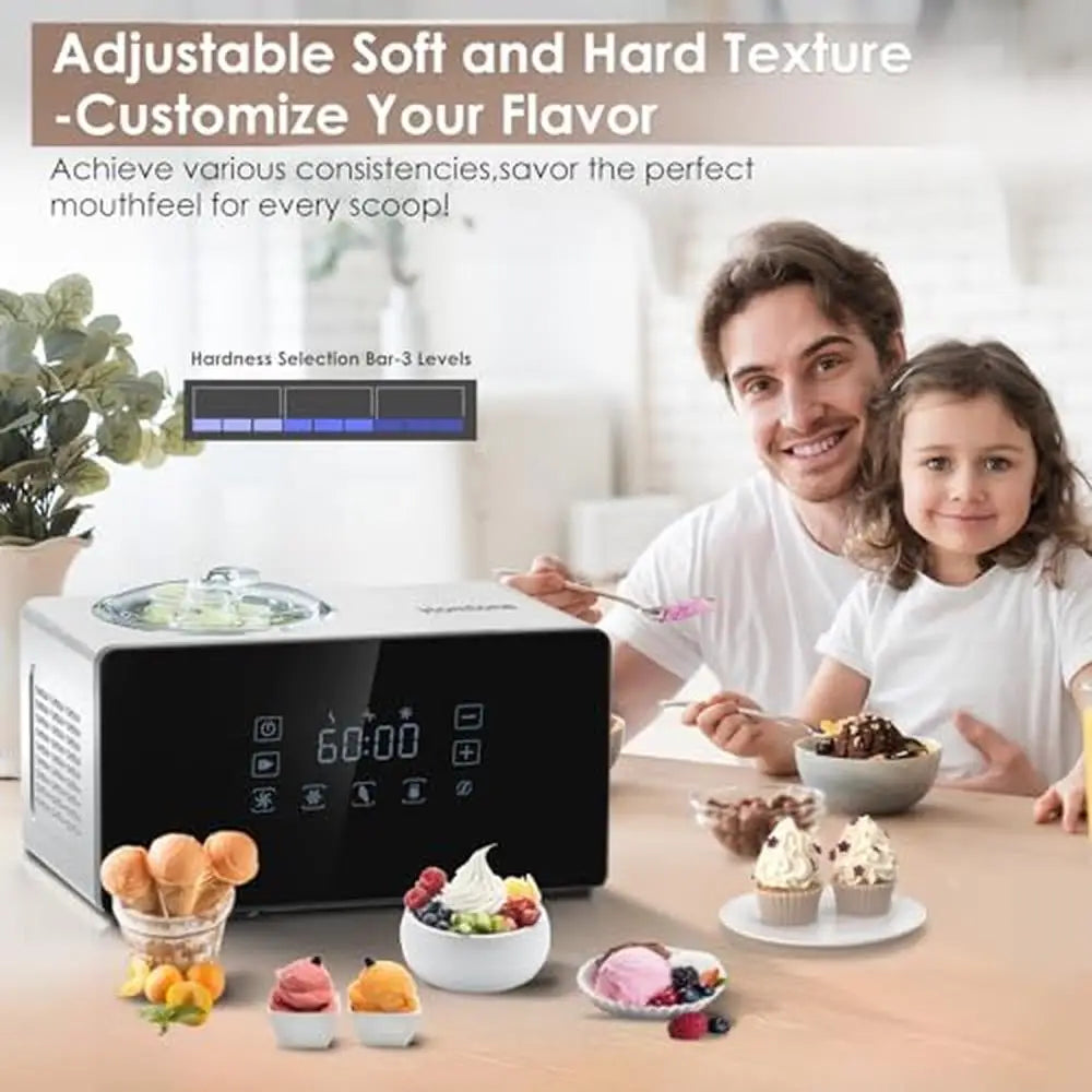 Automatic Ice Cream Maker with Compressor – 1.6 Quart Soft Serve & Gelato Machine, Touch LCD, 4 Modes, Adjustable Hardness & Speed