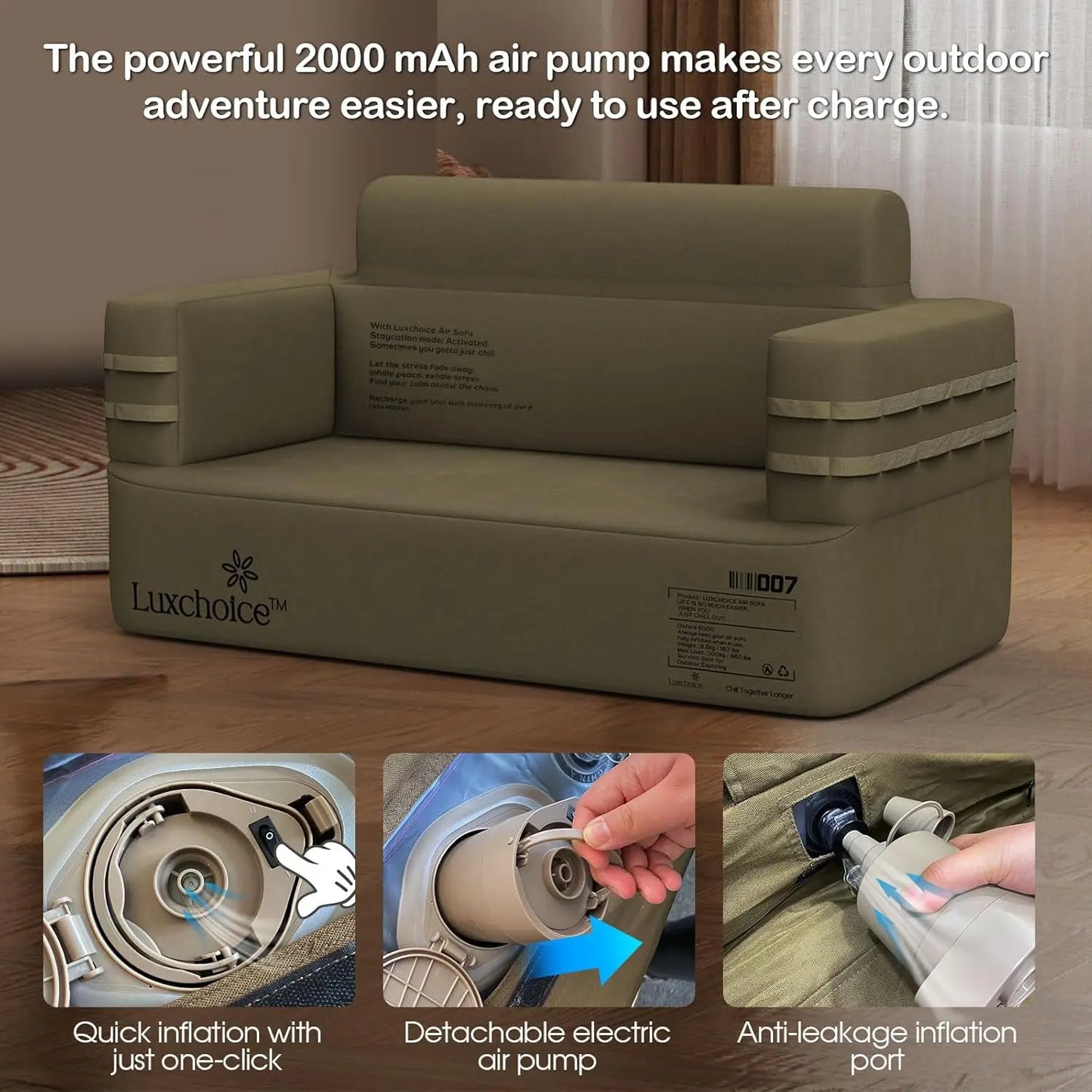 Multifunctional Inflatable Air Sofa with Built-In Pump – Portable Luxury Couch for Home, Camping, and Outdoor Use
