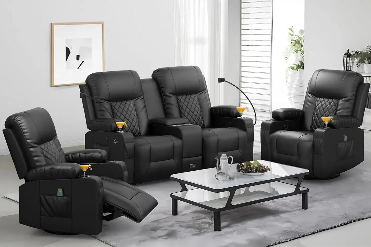 Large Loveseat Recliner Sofa with Storage Console and USB Ports