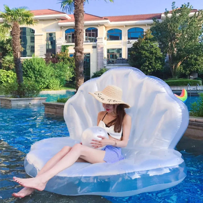 Giant Inflatable Seashell Pool Float with Pearl Ball – Luxury Lounge Chair & Bed for Summer Pool, Beach, and Party Fun