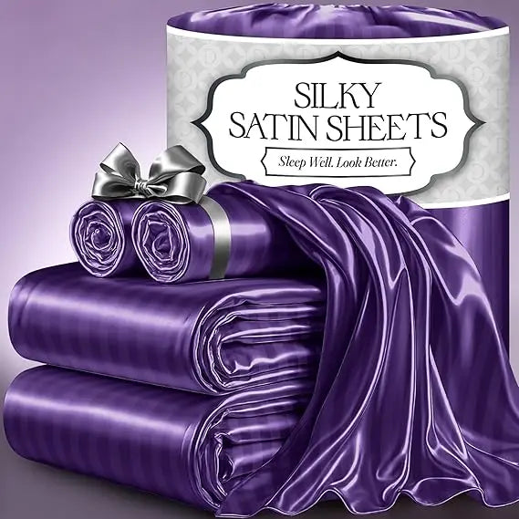 Satin Bed Sheets – 4-Piece Luxury Silky King Size Bedding Set, Softer Than Silk, Wrinkle-Free with 15” Deep Pocket Fitted Sheet