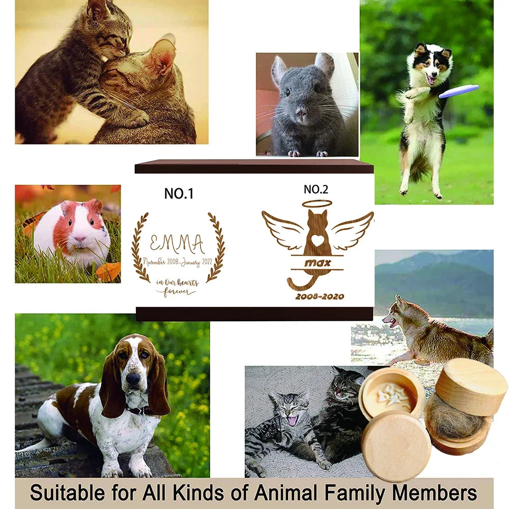 Dog Printed Wooden Carved Dog Memorial Box - Urn Memorial Gift for Dog Lovers