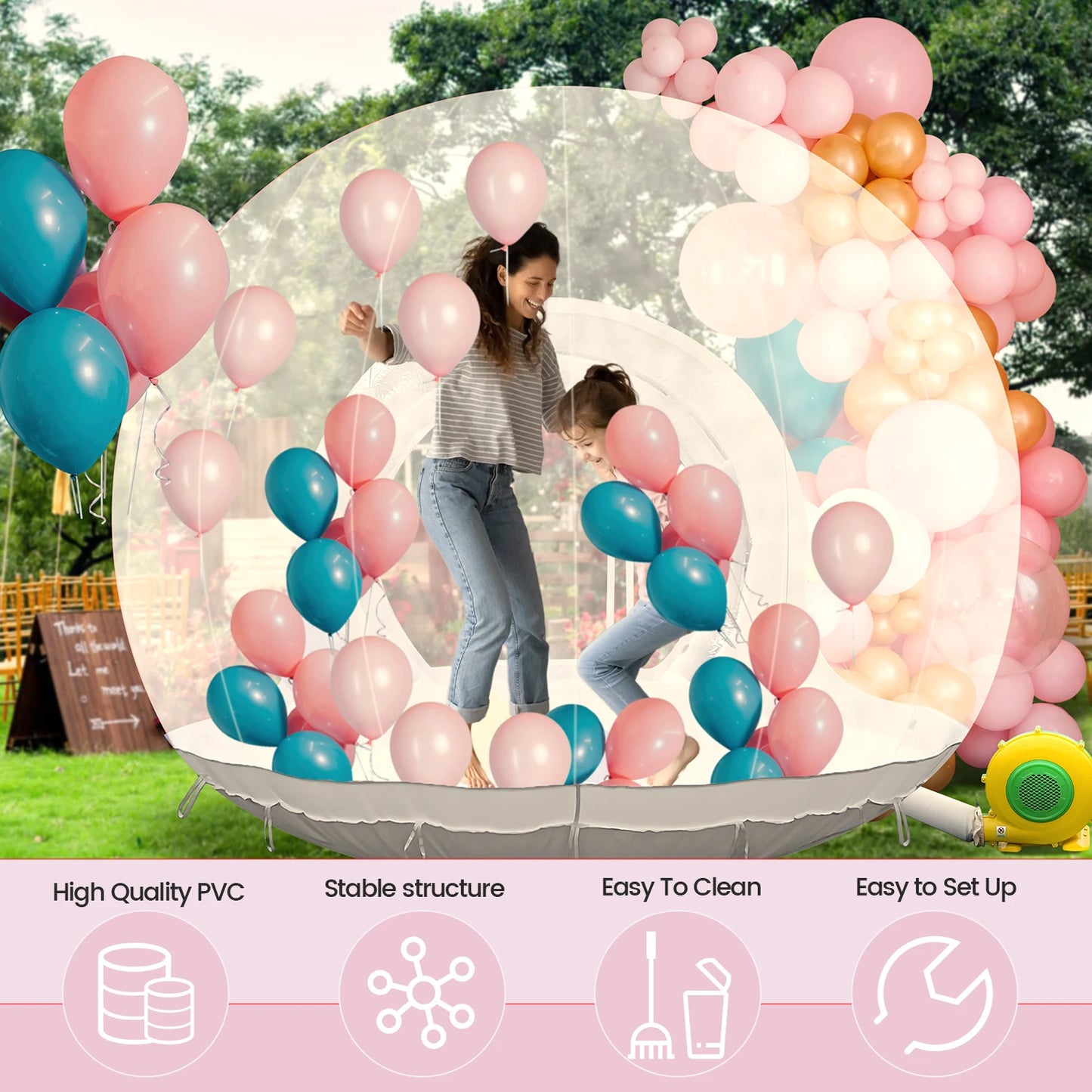 Inflatable 3M (10FT) PVC Bubble House Castle for Kids – Commercial-Grade Outdoor Toy with 750W Air Blower & 100 Balloons