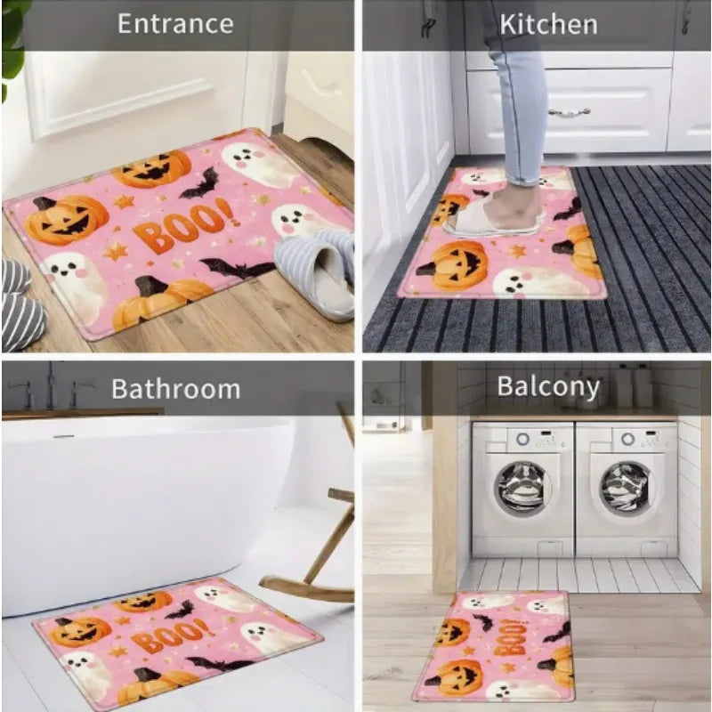 Ghostly Pumpkin Pattern Print Non-Slip Area Rug – Machine Washable, Perfect for Entry, Kitchen, Living Room & Bedroom