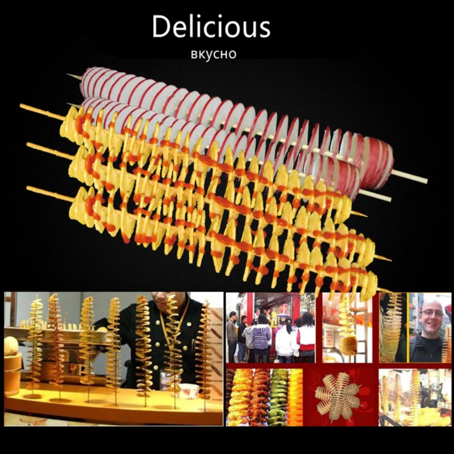 Tornado Potato Spiral Cutter Machine – Manual Spiral Slicer for Chips, Fries, and Snacks – Fun Kitchen Tool for Cooking & Entertaining
