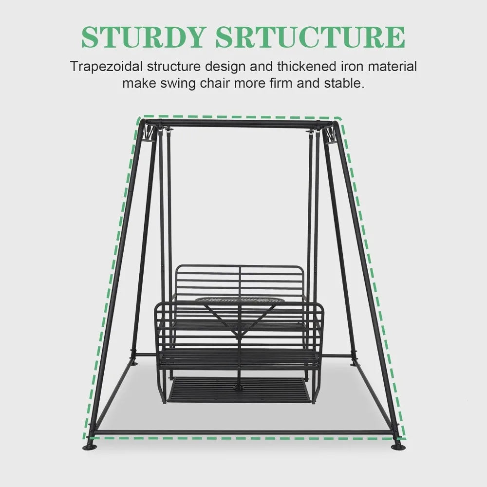 4-Seat Outdoor Swing – Heavy-Duty Patio Swing Chair with Backrest, Table, and Sturdy Steel Frame