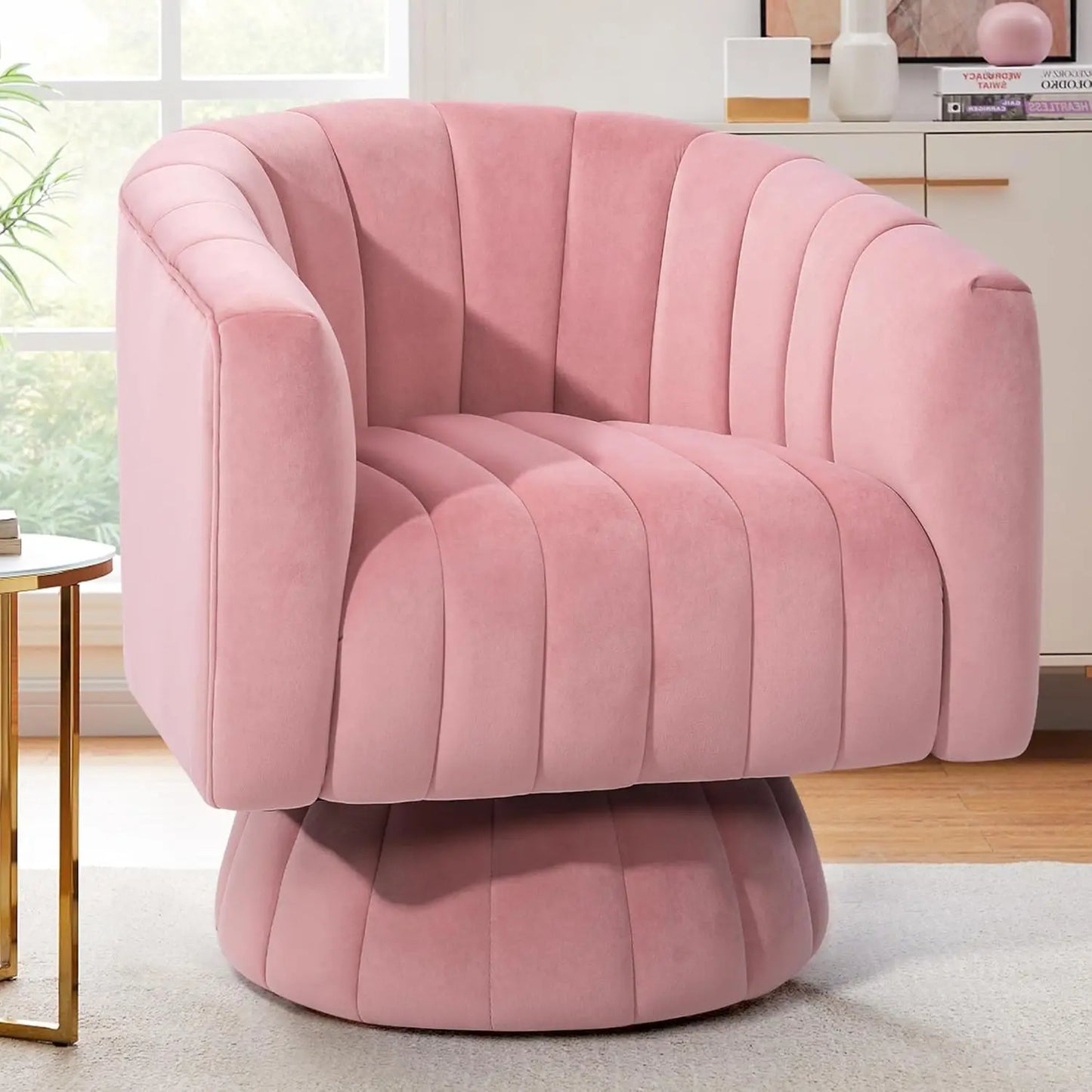 Swivel Accent Overstuffed Barrel Chair with Armrest
