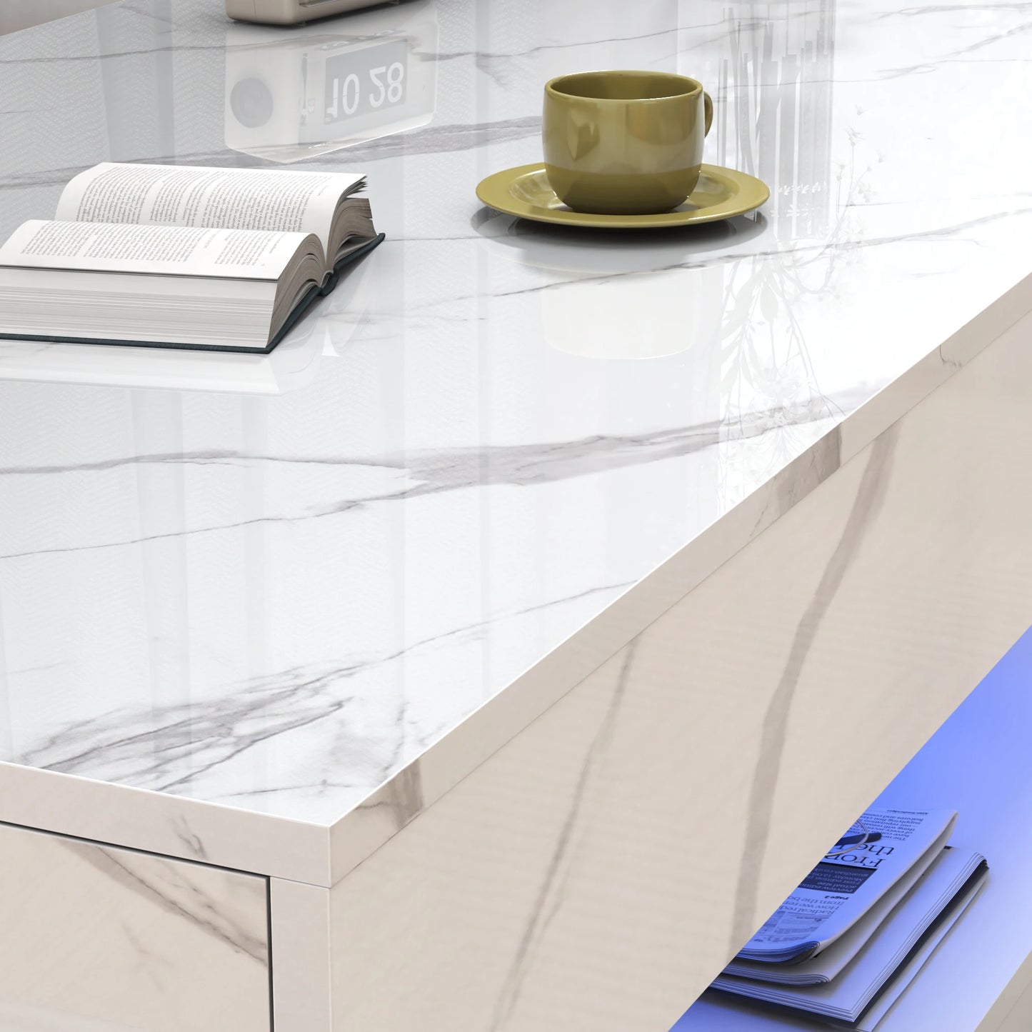 Modern Stylish Coffee Table with LED Lights & Double-Layer Design