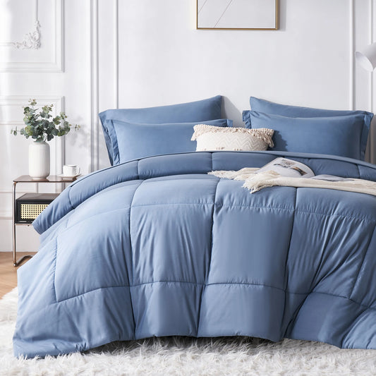 7-Piece Queen Bed-in-a-Bag Comforter Set – Stylish Solid Geometry Comforter, Sheets & Pillowcases