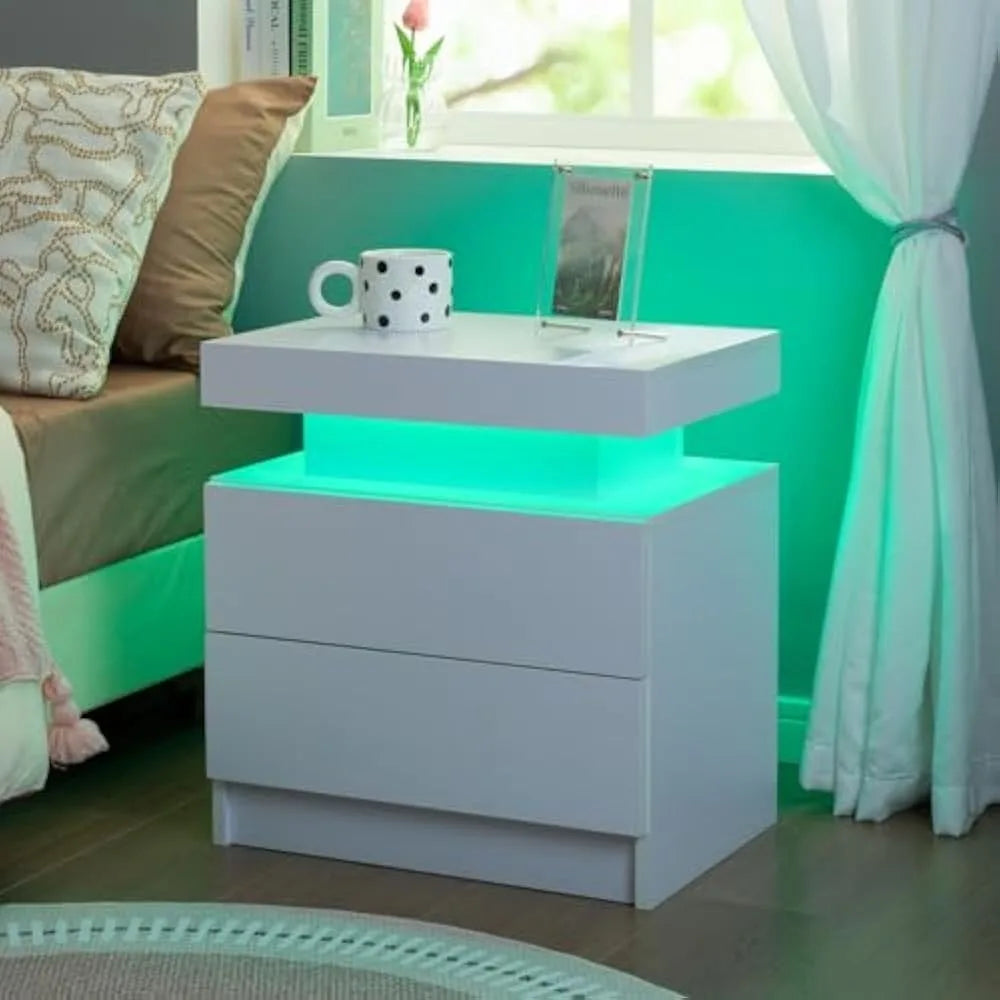 Modern LED Nightstand with Drawers & RGB Lights