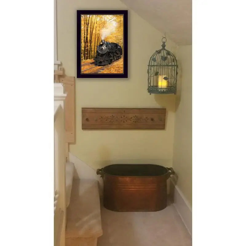 Fall Locomotive Wall Art – Scenic Train Print, Ready-to-Hang Framed Poster with Black Frame for Home Décor