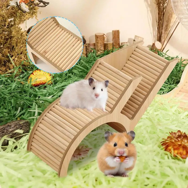 Wooden Small Animal House with Ladder Tunnel Playground Toys