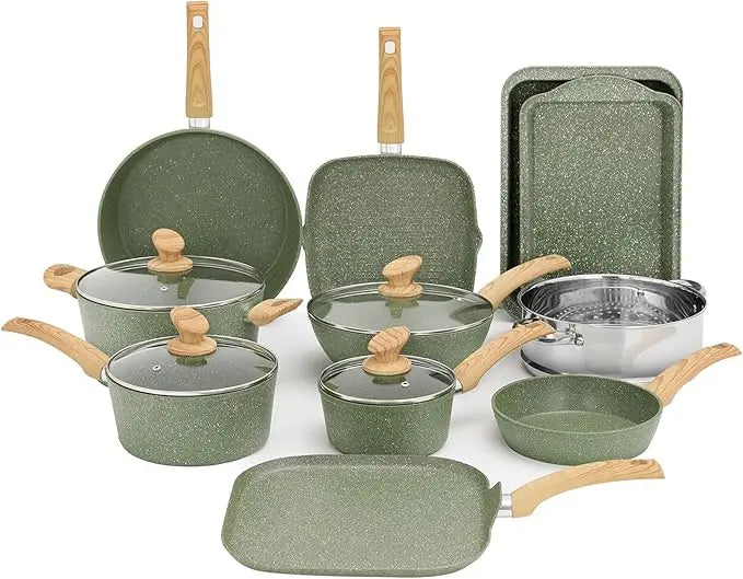 17-Piece Granite Induction Cookware Set – Nonstick Pots and Pans Set with Cooking Utensils, Durable Non-Toxic Kitchen Cookware for All Stovetops