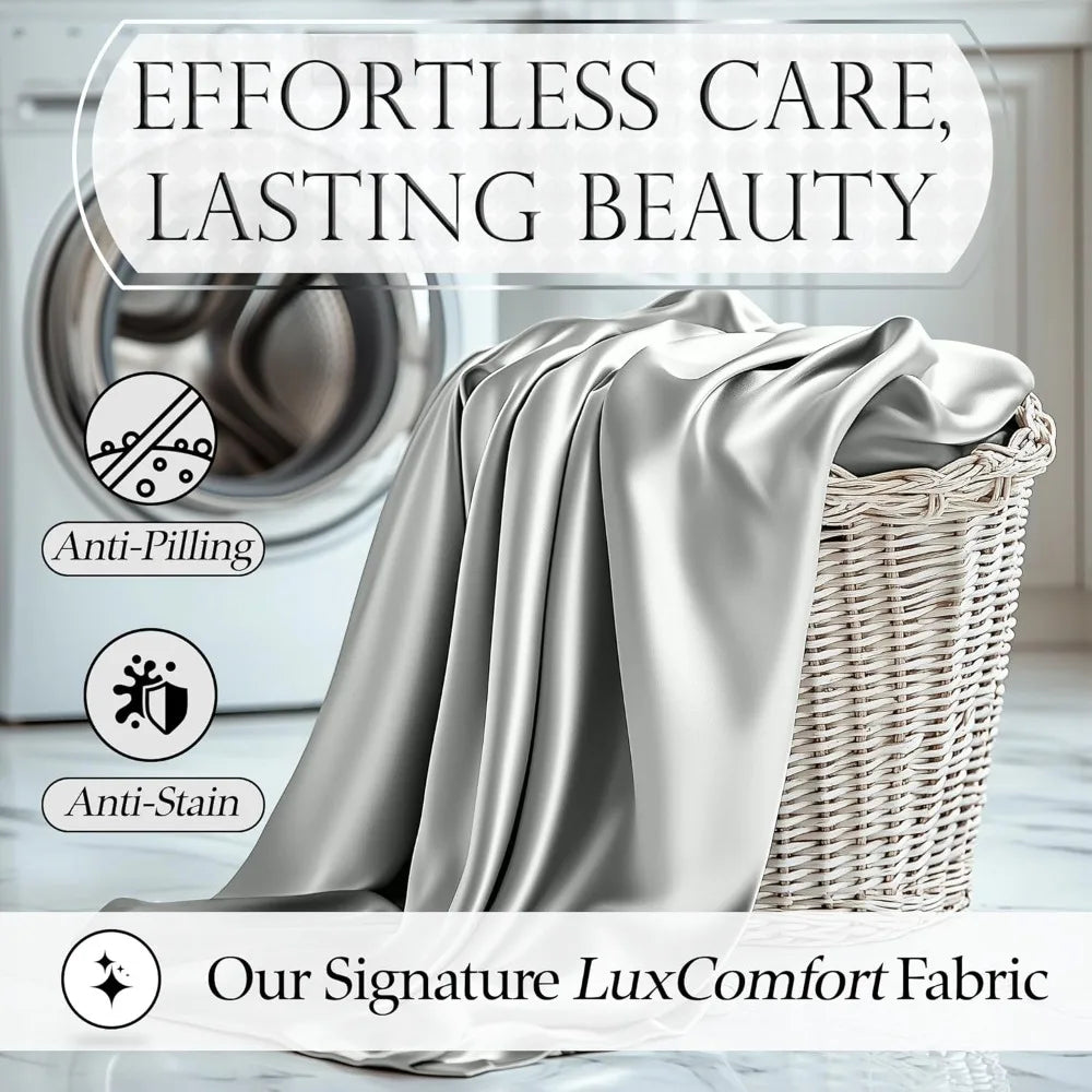 Luxury Satin Bed Sheets – 4-Piece Silky Queen Size Bedding Set, Wrinkle-Free with 15” Deep Pocket Fitted Sheet