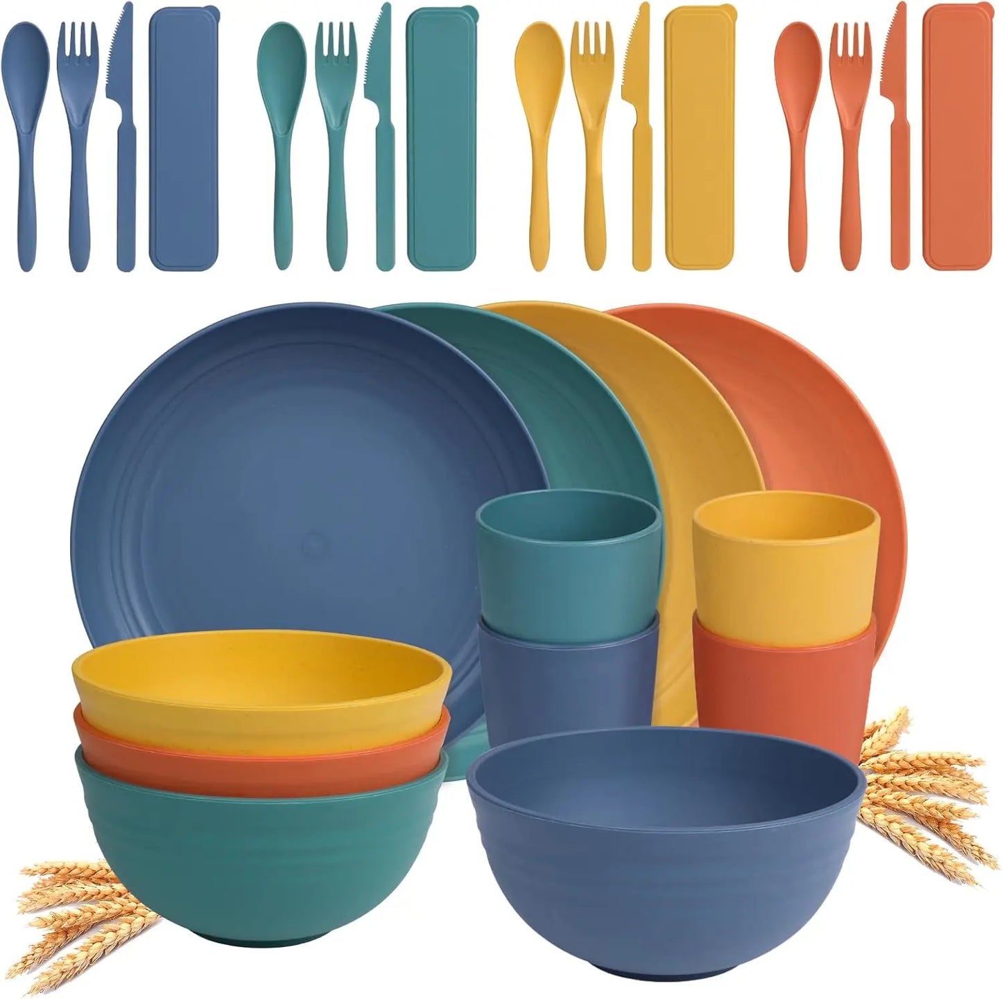 28-Piece Unbreakable Wheat Straw Microwavable,  Dishwasher Safe,  Dinnerware Set for 4